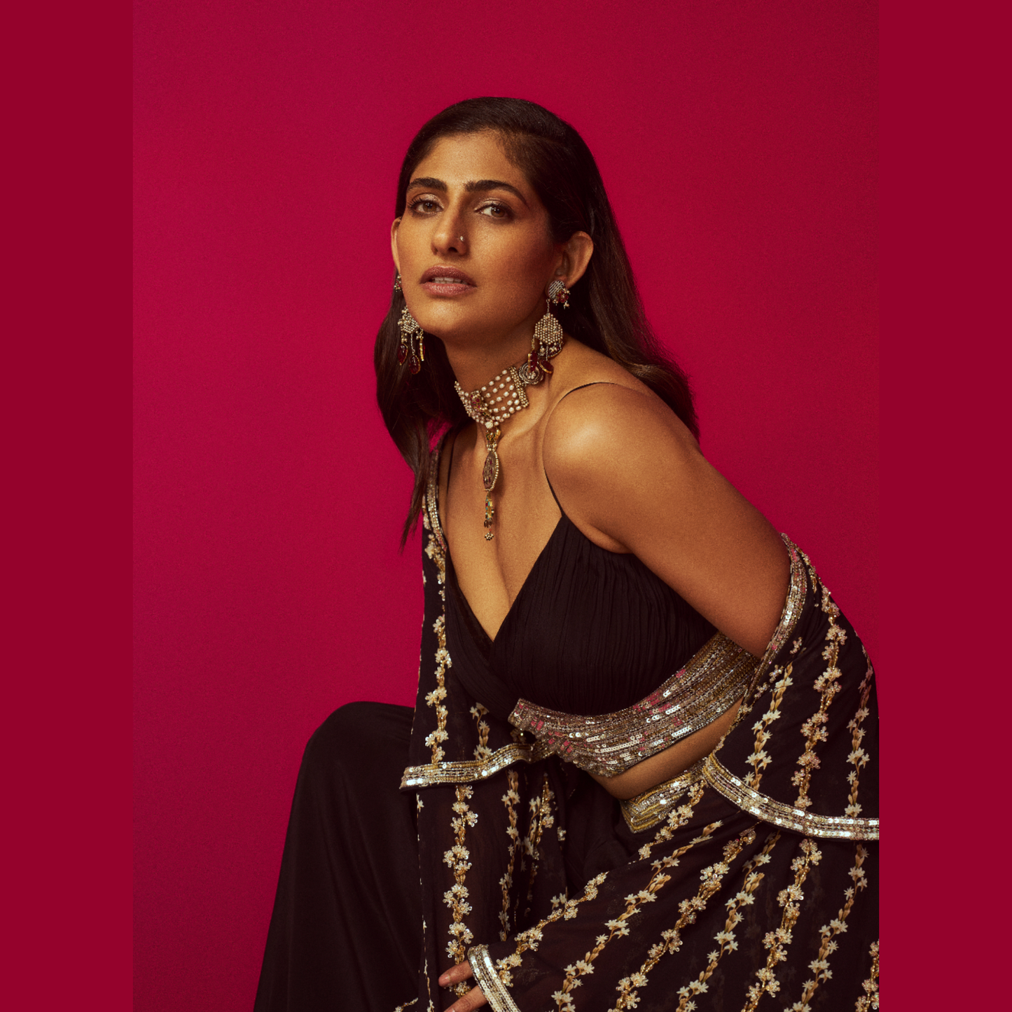 Black Full Length Cape Set