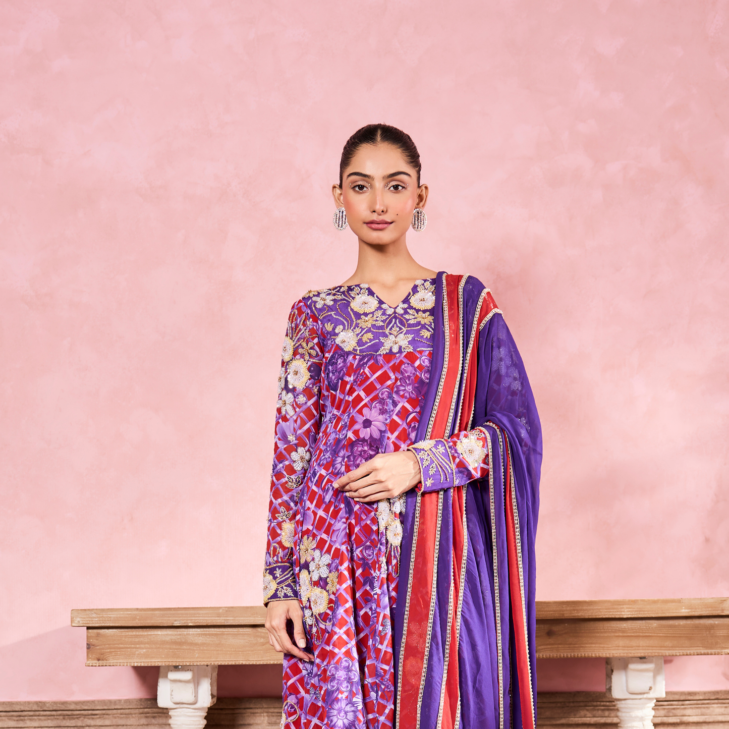 Purple Red Short Anarkali Set