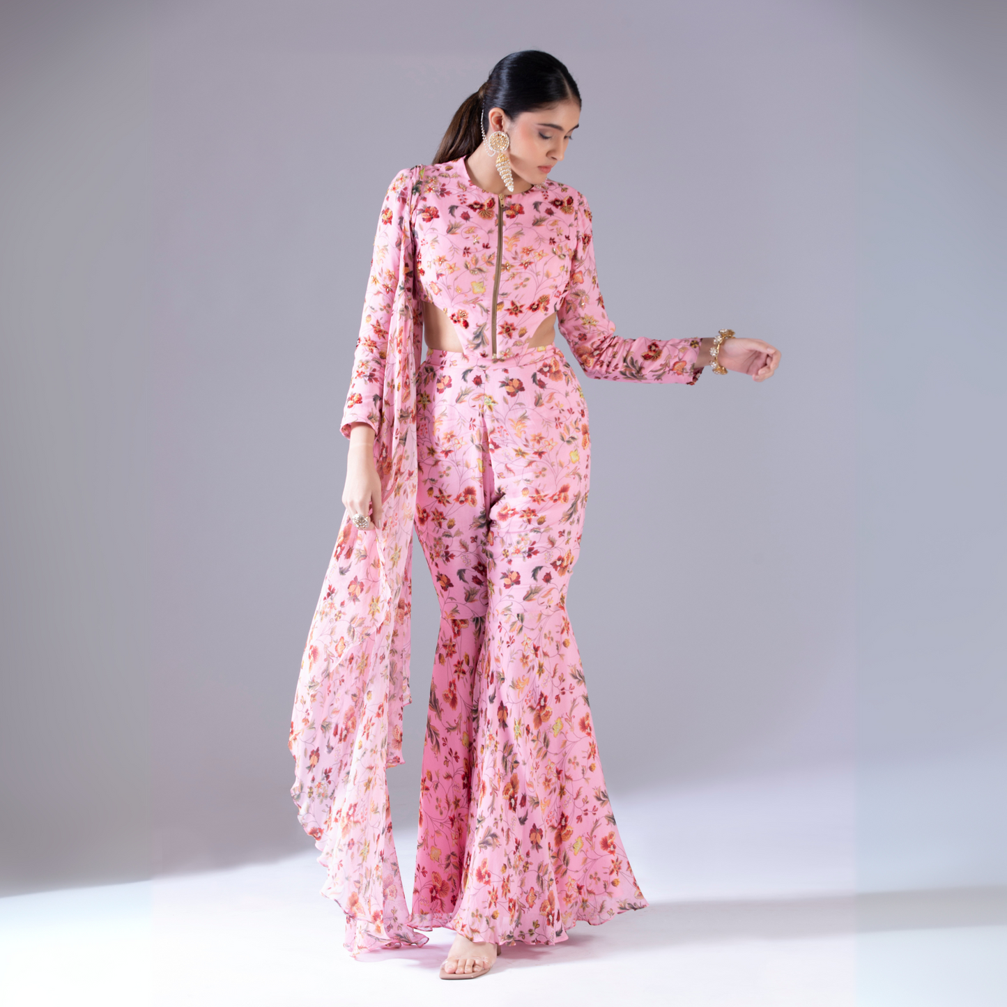 Blush Pink Gharara Saree Set