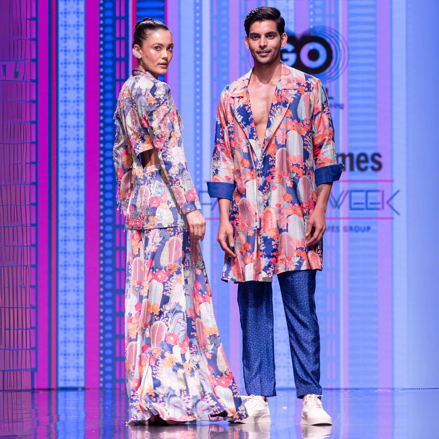 Blue Printed Blazer Set