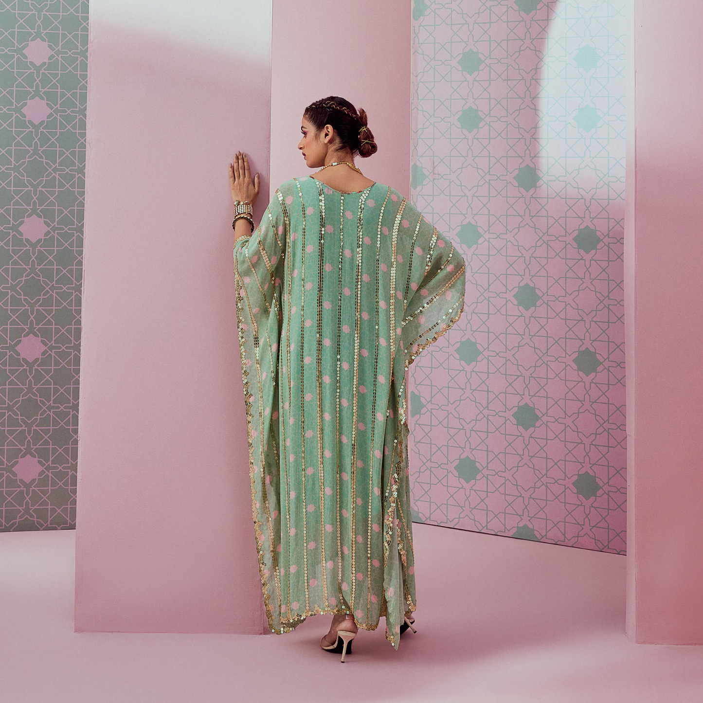 Mint green squence line kaftan